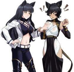 black_hair blake_belladonna breast_grab cat_ears faunus kali_belladonna long_hair mother_and_daughter nico-mo rwby short_hair tagme