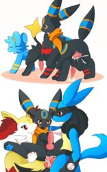 2018 5boys alternate_color anal anal_sex animal_genitalia animal_penis ass balls black_fur blue_fur blush braixen brown_eyes canine canine_penis cum cum_in_ass cum_inside cum_on_ground cum_while_penetrated cumshot double_anal double_penetration eeveelution ejaculation erection feline femboy feral fur furry gay group group_sex hair hands-free interspecies km-15 knot litten lucario male male_only mammal nintendo open_mouth oral orgasm orgy original_character paws penetration penis pokemon pokemon_(species) pokemon_dppt pokemon_sm pokemon_xy red_eyes rimjob scarf sex shinx simple_background smile testicles umbreon video_games yaoi yellow_fur