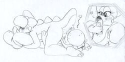 1boy 1girls 69 ass birdo blush bow cunnilingus fellatio female half-closed_eyes heart hope(n_forever) licking_penis licking_pussy male mario_(series) nintendo oral penis penis_grab penis_on_tongue shoes sketch smooth_skin spikes spots tail tongue tongue_out yoshi