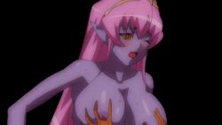 aku_no_onna_kanbu aku_no_onna_kanbu_fullmoon_night animated animated_gif blush censored dark_skin demon_girl efa_guranaada futanari gold_eyes huge_breasts intersex interspecies long_hair monster_girl pink_hair pointy_ears purple_skin pussy screencap screenshot sex yuri