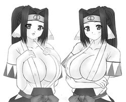 blush breasts dori_(utawarerumono) gura_(utawarerumono) huge_breasts monochrome open_mouth rule_63 utawarerumono