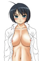 breasts he_is_my_master izumi_sawatari kore_ga_watashi_no_goshujin-sama misnon_the_great no_bra open_clothes open_shirt sawatari_izumi shirt solo