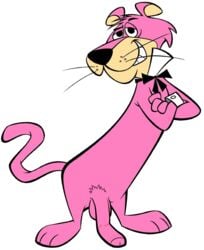 anthro balls bottomless bow casual clothed clothing edit feline flaccid fur grin humanoid_penis long_penis male male_only mammal nude penis pink_fur pubes snagglepuss snagglepuss_(show) solo strudae_(artist) tuft whiskers