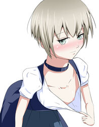 blue_eyes blush breasts dirndl female german_clothes kantai_collection nipples no_bra small_breasts smile solo tracht white_hair z1_leberecht_maass_(kantai_collection)