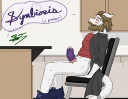 2017 alien animal_genitalia anthro ass beard blush chair chinn_dragon closed_eyes clothed clothing co_(sunvaar) comic cum dragon english_text erection facial_hair fur genital_slit hair horn jacket lab_coat laboratory long_hair male open_mouth pants partially_clothed penis preview profile scalie science sex sitting slit sol_(sunvaar) sunvaar text tongue