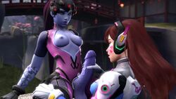 3d animated blizzard_entertainment blue_skin bodysuit breasts brown_hair cum cumshot d.va dickgirl erection female futa_on_female futanari gloves hair handjob headgear headphones intersex jimahn large_penis long_hair medium_breasts nipples no_sound overwatch penis ponytail precum purple_hair sitting source_filmmaker testicles tied_hair veiny veiny_penis video widowmaker