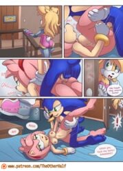 2017 amy_rose anal anal_sex anthro anthro_on_anthro anus areola ass balls big_breasts breasts bunnie_rabbot comic cybernetics english_text erect_nipples erection female footwear gloves group handwear hedgehog lagomorph male male_anthro mammal mostly_nude nipples nude penetration penis pussy rabbit sex shoes socks sonic_(series) sonic_the_hedgehog sonic_the_hedgehog_(archie) sonic_the_hedgehog_(comics) sonic_the_hedgehog_(series) text the_other_half vaginal_penetration