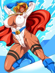 1girls blonde_hair brown_skin crossover dark-skinned_female dark_skin dc female female_only muscle muscular_female power_girl power_lady solo taimanin_asagi