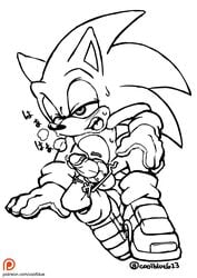 anthro balls black_nose blush clothing cock_ring coolblue exposed_torso footwear gloves handwear hedgehog japanese_text male male_only mammal masturbation mostly_nude open_mouth orgasm penis precum sex signature solo sonic_(series) sonic_the_hedgehog steam sweat text video_games