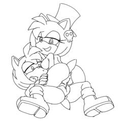 amy_rose anus breasts clone coolblue cum exposed_torso female footwear furry goth gothic_lolita handwear masturbation monochrome mutual_masturbation nipple pussy pussy_juice selfcest shoes sonic_(series) sonic_runners sweat tribadism wet yuri