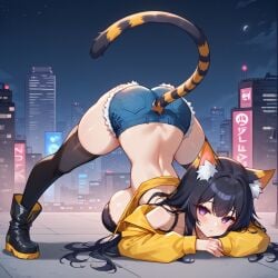 1girls ai_generated ass blush breasts cat_ears cat_girl cat_tail jack-o_pose kotone_inazuma large_breasts looking_at_viewer purple_eyes stable_diffusion thighs uwuia vivid_dead