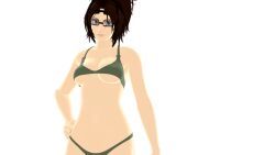 3d attack_on_titan bikini bikini_bottom bikini_top breasts brown_eyes brown_hair glasses hanji_zoe shingeki_no_kyojin solo transparent_background underboob