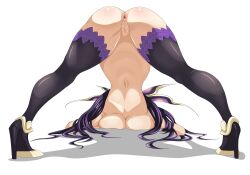 2d 2d_(artwork) ass back_view belly belly_button breasts bubble_ass bubble_butt date_a_live exposed_ass exposed_breasts exposed_pussy female jack-o_pose light-skinned_female long_hair naked naked_female navel purple_hair pussy socks socks_and_shoes solo solo_female spread_legs yatogami_hebikura yatogami_tohka