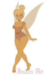 barefoot blonde_hair cleavage cosplay disney disney_fairies fairy fairy_wings feet inusen large_breasts legs off_shoulder peter_pan_(disney) pocahontas_(cosplay) short_hair tagme tinker_bell