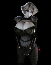 1girls 3d 3d_(artwork) alternate_breast_size big_hair black_theme boob_window breasts breasts_bigger_than_head chiana cleavage cleavage_cutout cleavage_window clothed clothed_female curvy farscape female female_only female_solo fingerless_gloves front_view gloves goth goth_girl grey-skinned_female grey_hair grey_skin grey_theme holster hourglass_figure huge_breasts looking_at_viewer medium_hair nipples nipples_visible_through_clothing pale-skinned_female pale_skin shoulder_tuft silver_hair slim_waist solo solo_female thick_thighs thigh_holster thighs upper_body vaako white_hair wide_hips