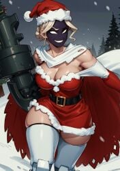 ai_generated black_dahlia christmas female gun looking_at_viewer makimass_ai skullgirls video_games