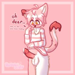 berry_(bubblejelly) blonde_fur bubblejelly cat_ears cat_humanoid catboy clothes_lift cock dick embarrassed embarrassed_nude_exposure feline femboy fluffy fluffy_balls fluffy_tail flustered furry furry_only leaking_precum male male_focus male_only pink_fur pink_hair precum sweater yellow_eyes