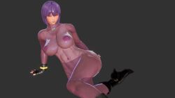 asian asian_bimbo asian_female bimbo bodysuit female ghost_in_the_shell kusanagi_motoko large_breasts purple_bodysuit purple_hair skin_tight solo