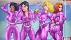 4girls alex_(totally_spies) arms_behind_head arms_up ass backboob belt black_hair blonde_hair blonde_hair blue_eyes bodysuit breasts brown_eyes brown_hair cameltoe cellphone cleavage clothing clover_(totally_spies) dark_skin edit evillover female ginger gloves green_eyes hand_on_hip handwear head_tilt high_resolution holding_cellphone human jpeg large_ass large_breasts latex latex_bodysuit latex_suit lipstick long_hair looking_at_viewer mandy_walters medium_breasts muscle open_mouth phone purple_eyes r3ydart red_bodysuit red_hair red_hair rubber saliva sam_(totally_spies) sam_simpson self_shot selfie shiny shiny_clothes shocked_expression short_hair side_view sideboob skin_tight smirk standing sweat sweatdrop thick_thighs thighs tight_clothes tight_clothing toned toned_female totally_spies unzipped unzipped_bodysuit unzipping