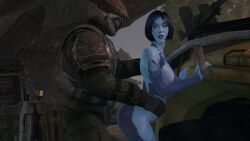 animated bent_over bouncing_ass bouncing_breasts cortana evilaudio female from_behind halo_(series) hand_on_hip hyliamsfm looking_at_another looking_back looking_pleasured male smiling sound tagme unsc_marine vehicle video warthog_(halo)