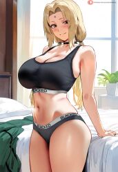 1girls ai_generated big_ass big_breasts biting_lip biting_own_lip blacked blacked_clothing blonde blonde_female blonde_hair bra brown_eyes choker forehead_mark hokage light_brown_eyes mature mature_female milf mommy naruto naruto_(series) older_female pale-skinned_female panties pigtails raceplay seducing seductive seductive_eyes seductive_gaze seductive_look seductive_pose seductive_smile sweat sweatdrop thick_thighs tsunade white_woman