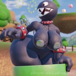 1girls anthro big_areola big_ass big_belly big_breasts big_butt big_nipples big_thighs black_skin chain_chomp chubby chubby_anthro chubby_female fat fat_ass gigantic_ass gigantic_butt gigantic_thighs green_pipe huge_ass huge_breasts huge_butt huge_thighs mario_(series) pipe spiked_collar spikes stuck stuck_in_object tagme thick_thighs video zoidrawzaton