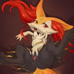 1girls 2017 3_fingers anthro anus ass black_fur braixen brown_background canine claws clitoris fangs feet female female_only fingering fox furry hi_res looking_at_viewer masturbation nintendo nude open_mouth paws pokémon_(species) pokemon pokemon_(species) pokemon_sm pussy red_eyes red_fur solo spread_legs spread_pussy spreading stoic5 tail teeth tongue video_games white_fur yellow_fur