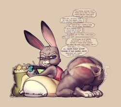 1girls anthro ass big_ass bottom_heavy breasts english_text female huge_ass judy_hopps name_drop rabbit sixsidesofmyhead solo wedgie zootopia