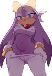 1girls :p anthro avian blue_eyes blush bracelets female female_only gloves hi_res lightsource looking_at_viewer narrowed_eyes nipples_visible_through_clothing pants pulling_down_pants purple_body sega slit_pupils smiling smiling_at_viewer solo sonic_(series) sonic_the_hedgehog_(series) sunglasses_on_head topwear viewed_from_below wave_the_swallow white_background