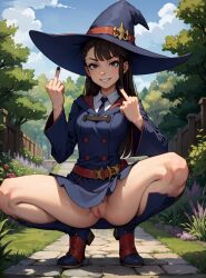 ai_generated atsuko_kagari female little_witch_academia looking_at_viewer makimass_ai middle_finger no_panties