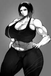 1girls abs big_breasts black_and_white breasts busty cleavage curvaceous curvy curvy_body curvy_female curvy_figure female hand_on_hip huge_breasts kantan large_breasts muscular_arms muscular_female original original_character sports_bra thick_thighs thighs voluptuous