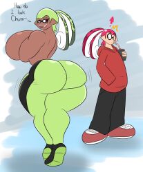 ass ass_awe big_ass big_breasts breasts chum_(igphhangout) gigantic_breasts huge_ass huge_breasts igphhangout mint_(igphhangout) splatoon tagme text