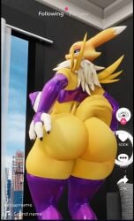 1girls anthro anthro_female anthro_only ass ass big_ass big_breasts big_butt blue_eyes breasts digimon digimon_(species) female female_focus female_only from_behind from_behind_position furry furry_female furry_only long_ears looking_back nipple_bulge renamon solo solo_female solo_focus tradelt