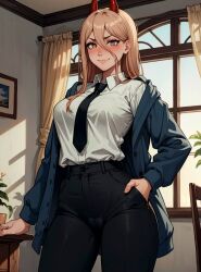 ai_generated chainsaw_man female looking_at_viewer makimass_ai office_lady power_(chainsaw_man)