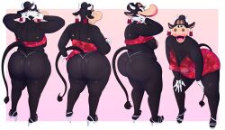 absurd_res anthro anthro_only ass bedroom_eyes big_butt boolishclara bovid bovine breasts cattle clarabelle_cow clothing disney female footwear hi_res high_heels jewelry lingerie lipstick makeup mammal narrowed_eyes nipples pinup pose seductive solo teasing thick_thighs thong underwear