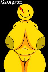 1girls ass_visible_through_thighs big_breasts huge_areolae huge_breasts inverted_nipples pussy saggy_breasts slightly_chubby thick_thighs watchmen woodsglue yellow_body