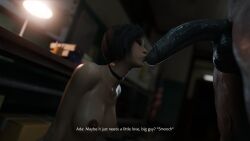 1boy 1girls 3d ada_wong ada_wong_(adriana) asian asian_female capcom dialogue female female_focus kissing_penis male monster mr_x puckered_lips resident_evil resident_evil_2 resident_evil_2_remake stephanie23 tagme text tyrant