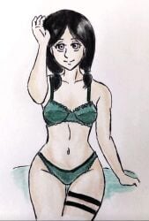 1girls attack_on_titan black_hair hand_drawn looking_at_viewer mina_carolina pencil_(artwork) seductive shingeki_no_kyojin snk_andree_art solo_female traditional_media_(artwork) underwear_only