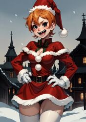 ai_generated christmas female looking_at_viewer makimass_ai peacock_(skullgirls) skullgirls video_games