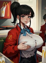 1girls ai_generated alternate_breast_size boyfriend_(japanese_mcdonald's_commercial) female female_focus girlfriend_(japanese_mcdonald's_commercial) human looking_at_viewer makimass_ai mcdonald's solo_focus yoru_mac