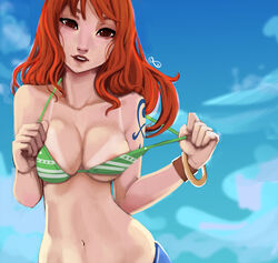 bewbz bra breasts cleavage female female_only long_hair looking_at_viewer nami one_piece orange_hair post-timeskip solo