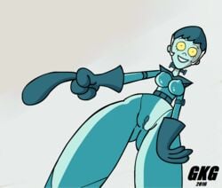 2016 breasts cartoon_network clothing dexter's_laboratory dexter's_mom female gkg gloves humanoid low-angle_view machine mature_female mom_droid nipples nude pussy robot smile solo