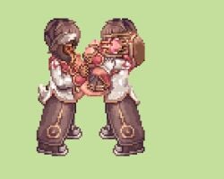 1girls 2boys anal animated animated_image breast_grab breasts brown_hair clothed_sex creator creator_(ragnarok_online) double_penetration female high_priest high_priest_(ragnarok_online) pixel_art ragnarok_online sandwiched suspended_double_penetration threesome vaginal_penetration