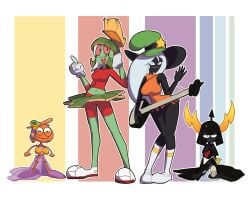 ahnokworld alien alien_girl alien_humanoid black_body black_skin blue_eyes crossover disney duck_dodgers green_body green_skin looney_tunes lord_dominator martian martian_(duck_dodgers) marvin_the_martian orange_body orange_fur outfit_swap queen_tyr'ahnee red_eyes wander_(wander_over_yonder) wander_over_yonder warner_brothers white_hair