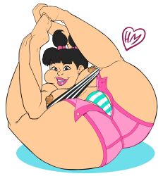 cartoon_network chubby clitoris_through_clothes fresh_tv lipstick looking_at_viewer pink_lipstick pink_short_shorts sadie_(tdi) shimapan short_hair short_shorts striped_panties teletoon total_drama_island twintails white_background