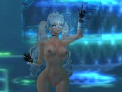 3d blue_eyes breasts futuristic gloves keyboard maid maid_headdress nipples nsfw nude nude_female second_life solo_female white_hair zal zallaria zally