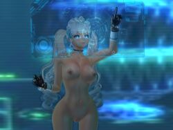 3d blue_eyes breasts futuristic gloves keyboard maid maid_headdress nipples nude nude_female second_life solo_female white_hair zal zallaria zally