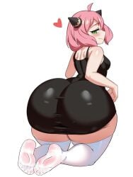 1female 1girls aged_up anya_forger ass big_ass big_butt breasts dat_ass female female_only green_eyes heart_symbol light-skinned_female pink_hair shortstack solo spy_x_family thick_thighs thighhighs thighs ytrall