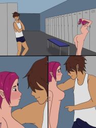 1boy 3_eyes against_wall boscha clothed_male_nude_female designerdork_(artist) female hexside_service_coven locker_room looking_at_ass looking_at_partner multi_eye nude_female number_tattoo pink_hair requesting_sex sexual_stimulation shorter_female taller_male the_owl_house tying_hair