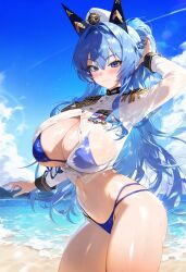 ai_generated artist_request beach big_ass big_breasts bikini day goddess_of_victory:_nikke helm_(nikke)